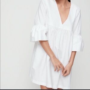 Aritzia Sunday Best White V-Neck Puffed Sleeve Dress